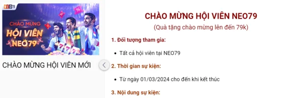 Tham gia nhận thưởng hấp dẫn khi trở thành hội viên NEO79