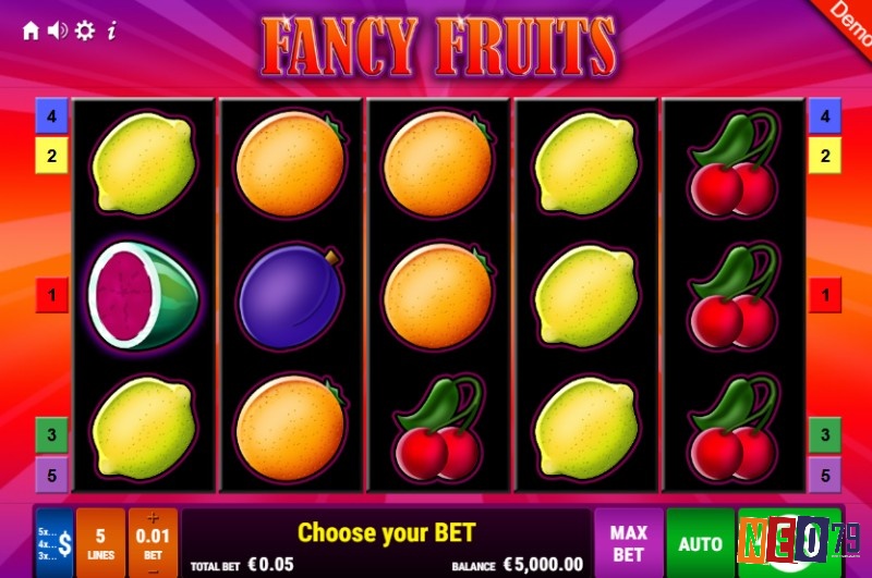 Với cơ cấu 5 cuộn và 3 hàng, game slot Fancy Fruit Roar cung cấp 5 dòng thanh toán cố định