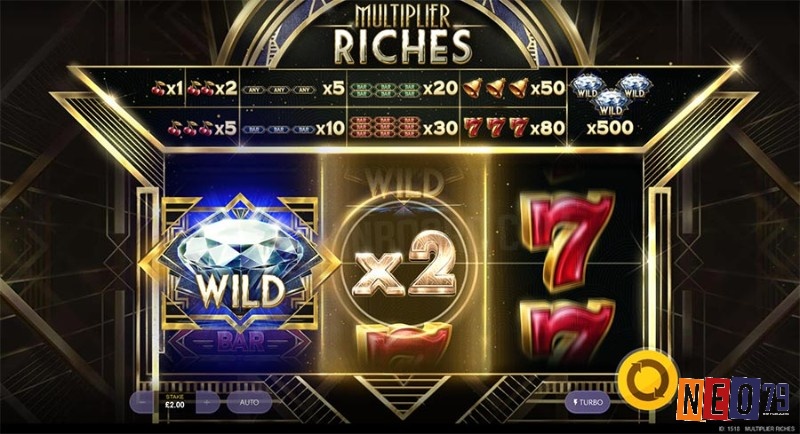 Biểu tượng kim cương trong Multiplier Riches không chỉ là biểu tượng Wild mà còn được thiết kế cố định