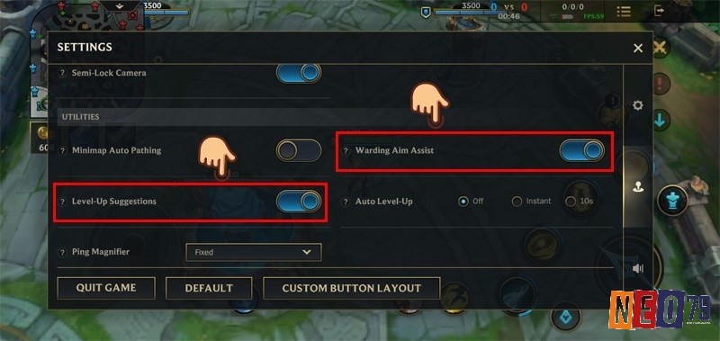 Nhấn vào Warding Aim Assist để điều chỉnh cơ chế nhắm mắt