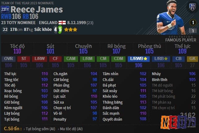 Reece James là tài năng sáng giá được nhiều người lựa chọn trong FO4